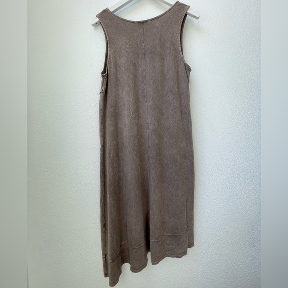 Chalet Et Cici Asymmetrical Army Green Flowy 100% Cotton Pocket Dress Size Med - Picture 3 of 5